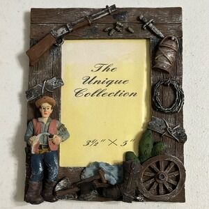 Unique‎ Collection Western Cowboy 3D Relief Picture Frame Faux Wood Resin Rustic